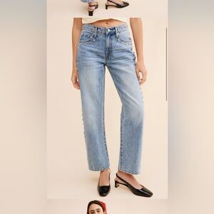 PISTOLA LEXI MID STUDDED MID-RISE BOWED STRAIGHT LEG JEAN - DENIM MEDIUM BLUE -